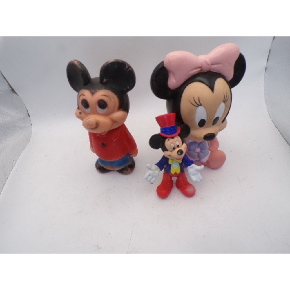Vintage‎ Disney Mickey Minnie Mouse Figurines Set of 3 Rubber Plastic Toys 3-5in